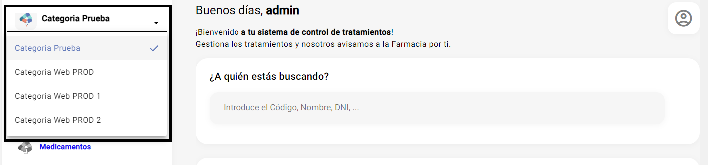 Selección de categoría con perfil farmacia