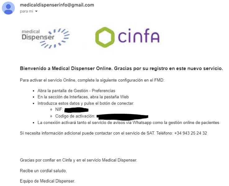 Email de instrucciones de activación