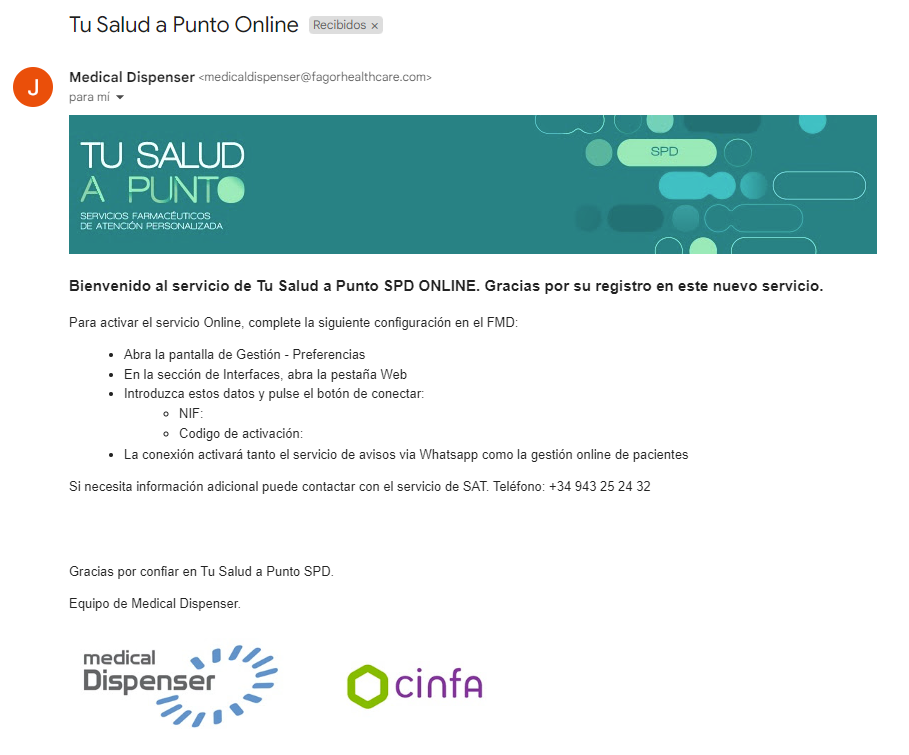 Email de instrucciones de activación
