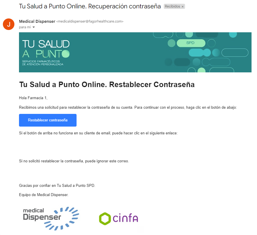 Correo restablecer contraseña
