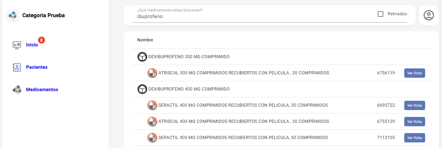 Listado medicamentos